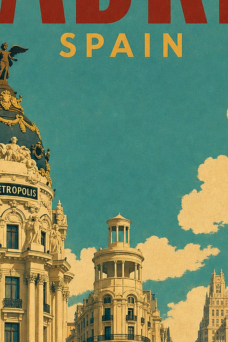 Póster de viaje de Madrid | Lámina vintage de la Gran Vía | Decoración de pared de España | Impreso y enviado imagen 3