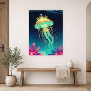 Bioluminescent Jellyfish Poster | Deep Sea Ocean Bathroom Wall Art Print | Dark Coastal Night Print image 16