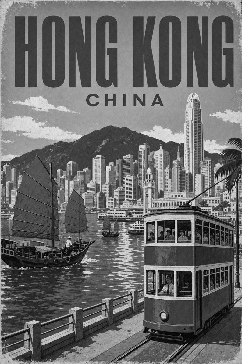 Hong Kong Travel Poster | Vintage Harbor Print | China Wall Art | Printed & Shipped image 10
