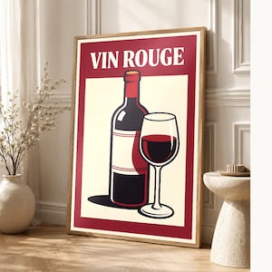 Red Wine Kitchen Wall Art Print | Retro Bistro Bar Poster | French Maximalist Bar Cart Print | Dining Room Decor image 1