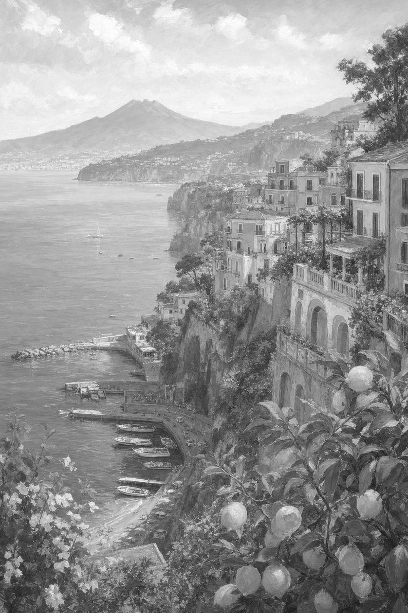 Sorrento Travel Poster | Soft Painting Italy Wall Art | Bay of Naples Coastal Print | Printed & Shipped image 10