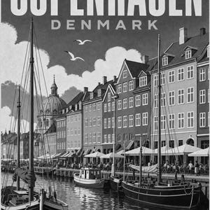 Copenhagen Travel Poster | Vintage Nyhavn Print | Denmark Wall Art | Printed & Shipped image 10