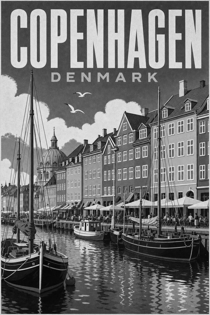 Copenhagen Travel Poster | Vintage Nyhavn Print | Denmark Wall Art | Printed & Shipped image 10