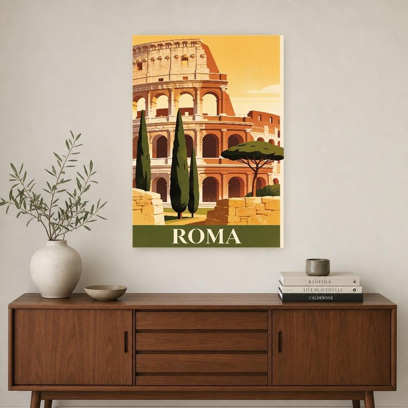 Rome Vintage Travel Poster | Retro Italy City Art Print | Housewarming Gift Wall Decor image 3
