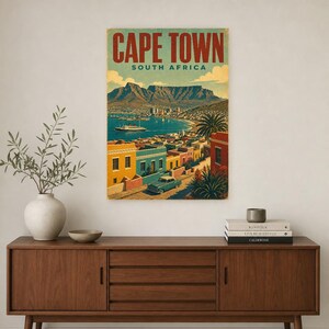 Kapstadt-Reiseposter | Vintage-Druck des Tafelbergs | Wandbild aus Südafrika | Gedruckt & Versand Bild 2