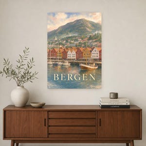 Bergen Travel Poster | Soft Painting Norway Wall Art | Named City Print | Printed & Shipped image 2