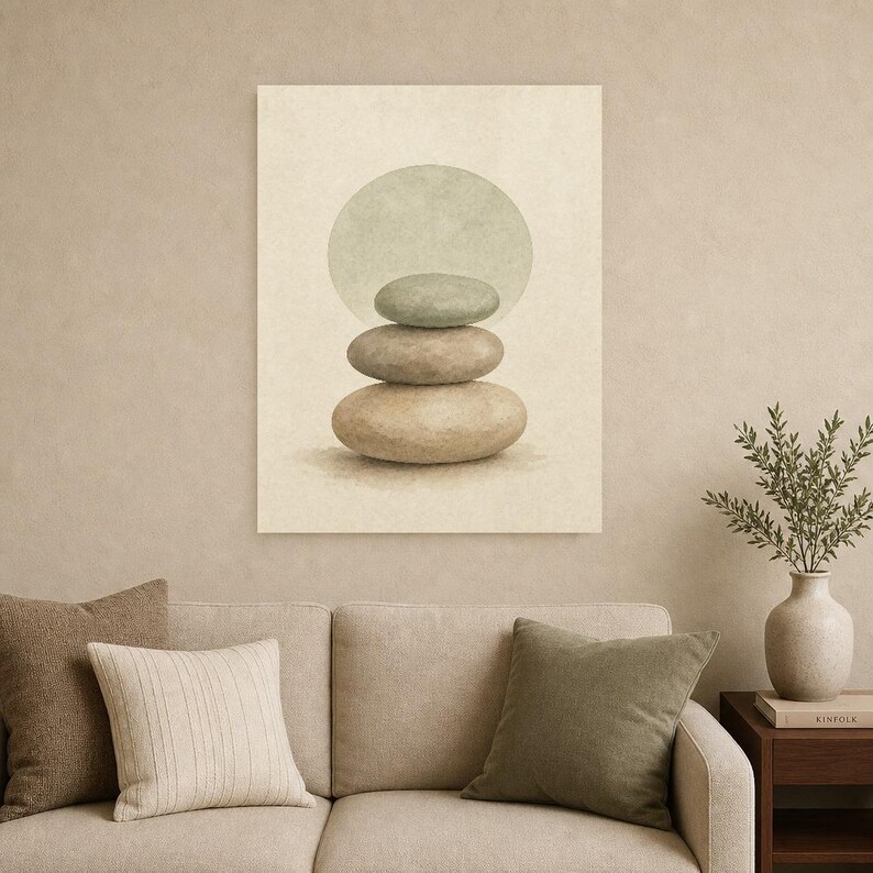 Sage Sand Japandi Wall Art Print | Neutral Gallery Wall Set | Wabi Sabi Stacked Stones Print image 9