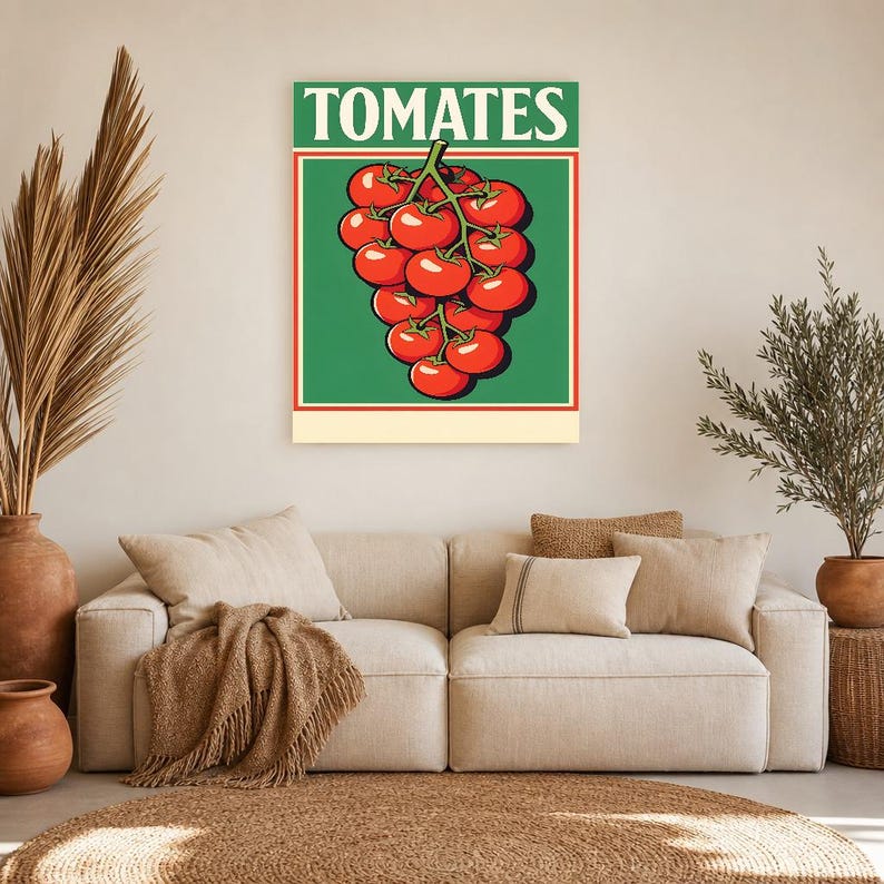 Impresión de arte de pared de cocina de tomate ? Póster retro de comida de bistró | Impresión de cocina italiana maximalista ? Decoración De imagen 11