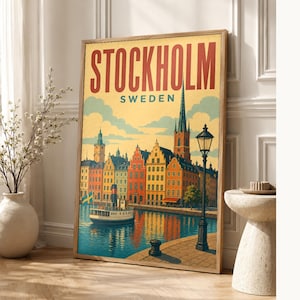 Stockholm Travel Poster | Vintage Old Town Print | Sweden Wall Art | Printed & Shipped image 1