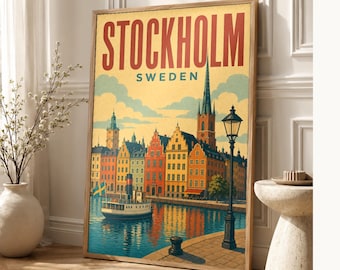 Stockholm Travel Poster | Vintage Old Town Print | Sweden Wall Art | Printed & Shipped