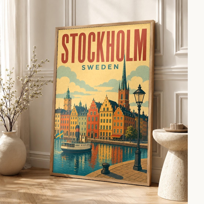 Stockholm Travel Poster | Vintage Old Town Print | Sweden Wall Art | Printed & Shipped image 1
