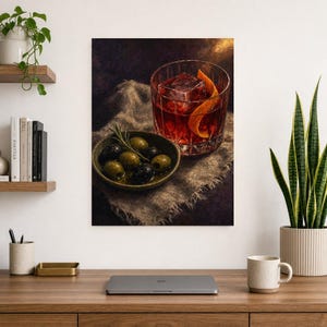Red Negroni Olives Wall Art Print | Moody Aperitivo Still Life Poster | Bar Cart Decor Print | Cocktail Wall Art image 8