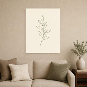 One Line Olive Branch Wall Art Print | Minimalist Line Art Print | Botanical Leaf Poster | Ivory Kitchen Decor | Japandi Sage Line Art image 9