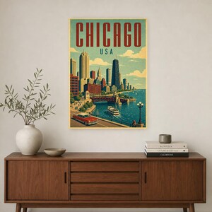 Chicago Travel Poster | Vintage Skyline Print | USA Wall Art | Printed & Shipped image 2