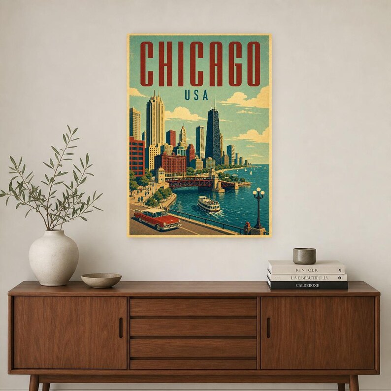 Chicago Travel Poster | Vintage Skyline Print | USA Wall Art | Printed & Shipped image 2