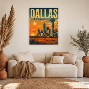 Dallas Travel Poster | Vintage Reunion Tower Skyline Print | Texas Wall Art Print | Mid Century City Decor image 6