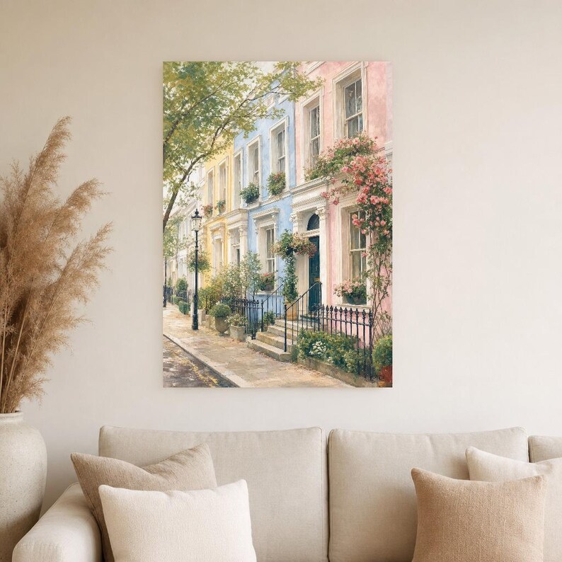 Notting Hill London Poster | Wandbild mit sanften Farben | Pastellfarbene Häuser | Gedruckt & Versand Bild 4