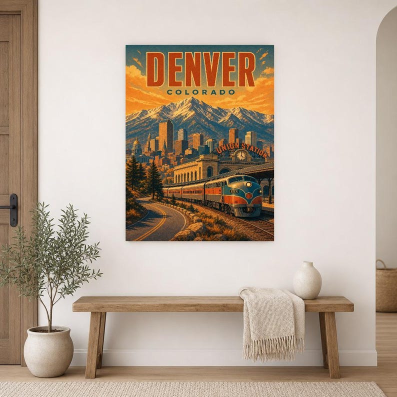 Denver Travel Poster | Vintage Rocky Mountains Print | Colorado Wall Art Print | Mid Century City Decor image 9