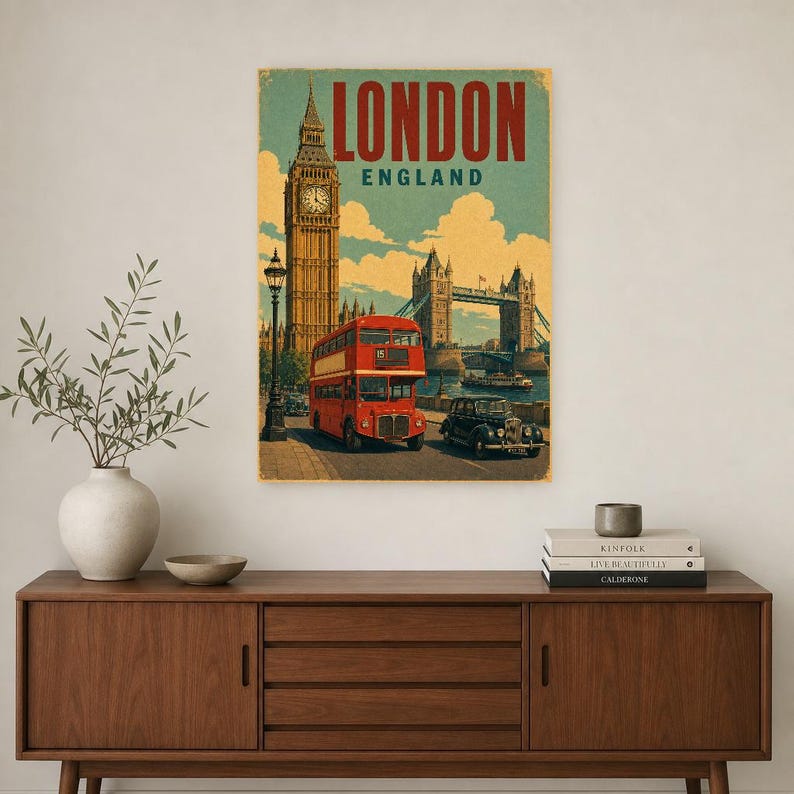 London Travel Poster | Vintage Big Ben Print | England Wall Art | Printed & Shipped image 2