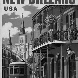 New Orleans Travel Poster | Vintage 1950s French Quarter Print | Retro Louisiana Wall Art Print | Mid Century City Decor image 10