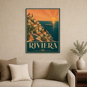 Teal Art Deco Travel Wall Art | Amalfi Riviera Poster | Coastal Gallery Print image 9