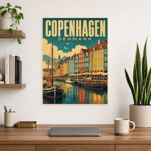 Copenhagen Travel Poster | Vintage Nyhavn Print | Denmark Wall Art | Printed & Shipped image 8