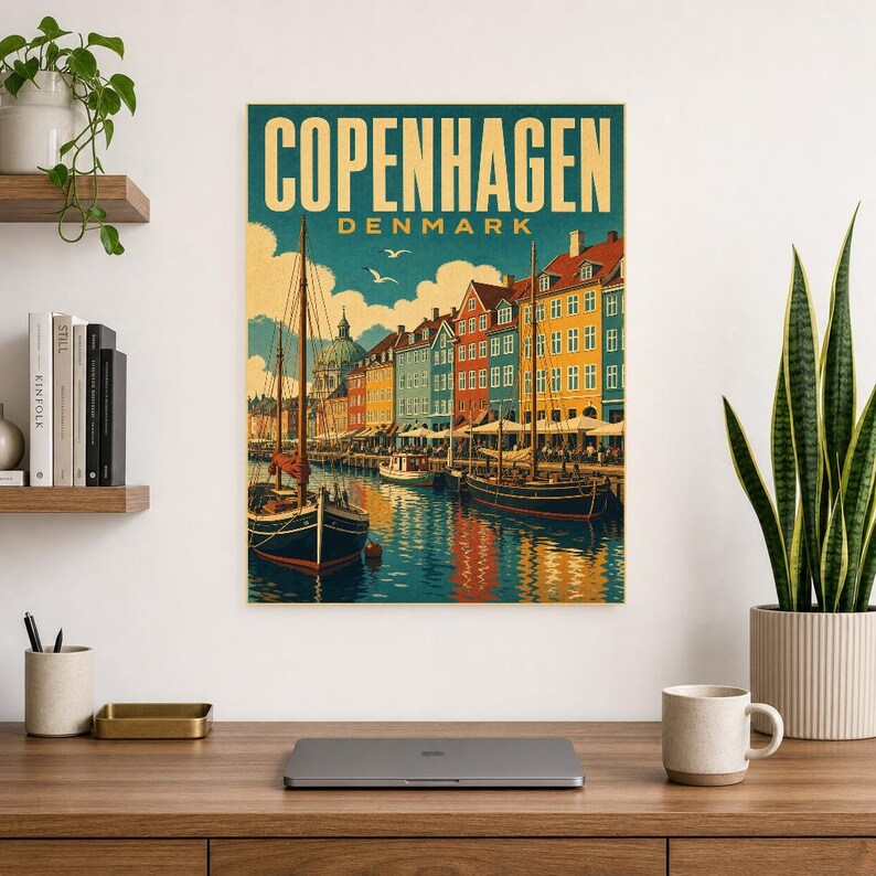 Copenhagen Travel Poster | Vintage Nyhavn Print | Denmark Wall Art | Printed & Shipped image 8