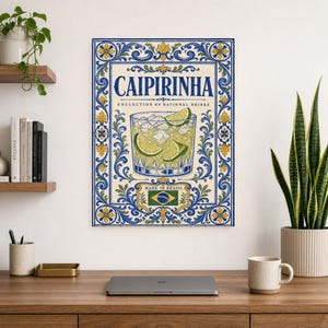 Caipirinha Cocktail Tile Wall Art Print | Brazil National Drink Poster | Azulejo Bar Cart Print | Maiolica Kitchen Decor image 8