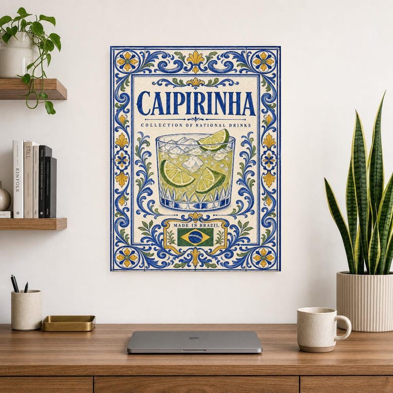 Caipirinha Cocktail Tile Wall Art Print | Brazil National Drink Poster | Azulejo Bar Cart Print | Maiolica Kitchen Decor image 8