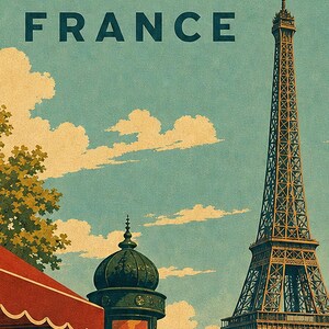 Paris Travel Poster | Vintage Eiffel Tower Print | France Wall Art | Printed & Shipped image 3