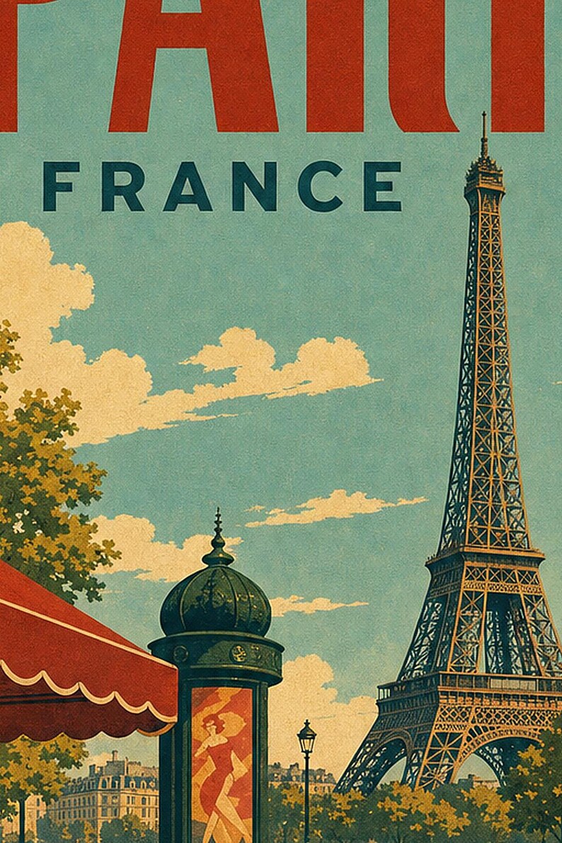 Paris Travel Poster | Vintage Eiffel Tower Print | France Wall Art | Printed & Shipped image 3