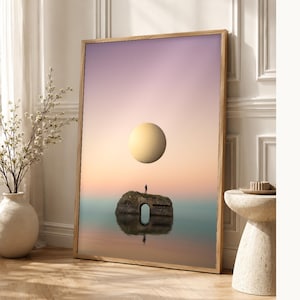 Surreal Dreamscape Wall Art Print | Floating Landscape Poster | Otherworldly Pastel Escapism Print image 1