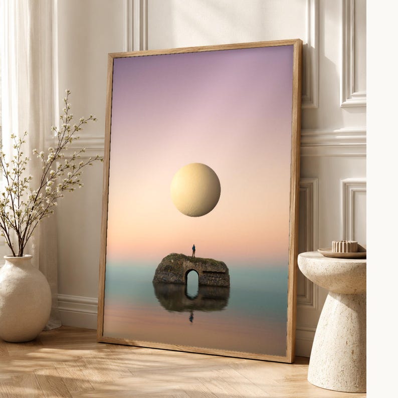 Surreal Dreamscape Wall Art Print | Floating Landscape Poster | Otherworldly Pastel Escapism Print image 1