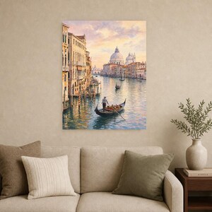 Venice Travel Poster | Soft Painting Italy Wall Art | Grand Canal Gondola Coastal Print | Printed & Shipped image 15