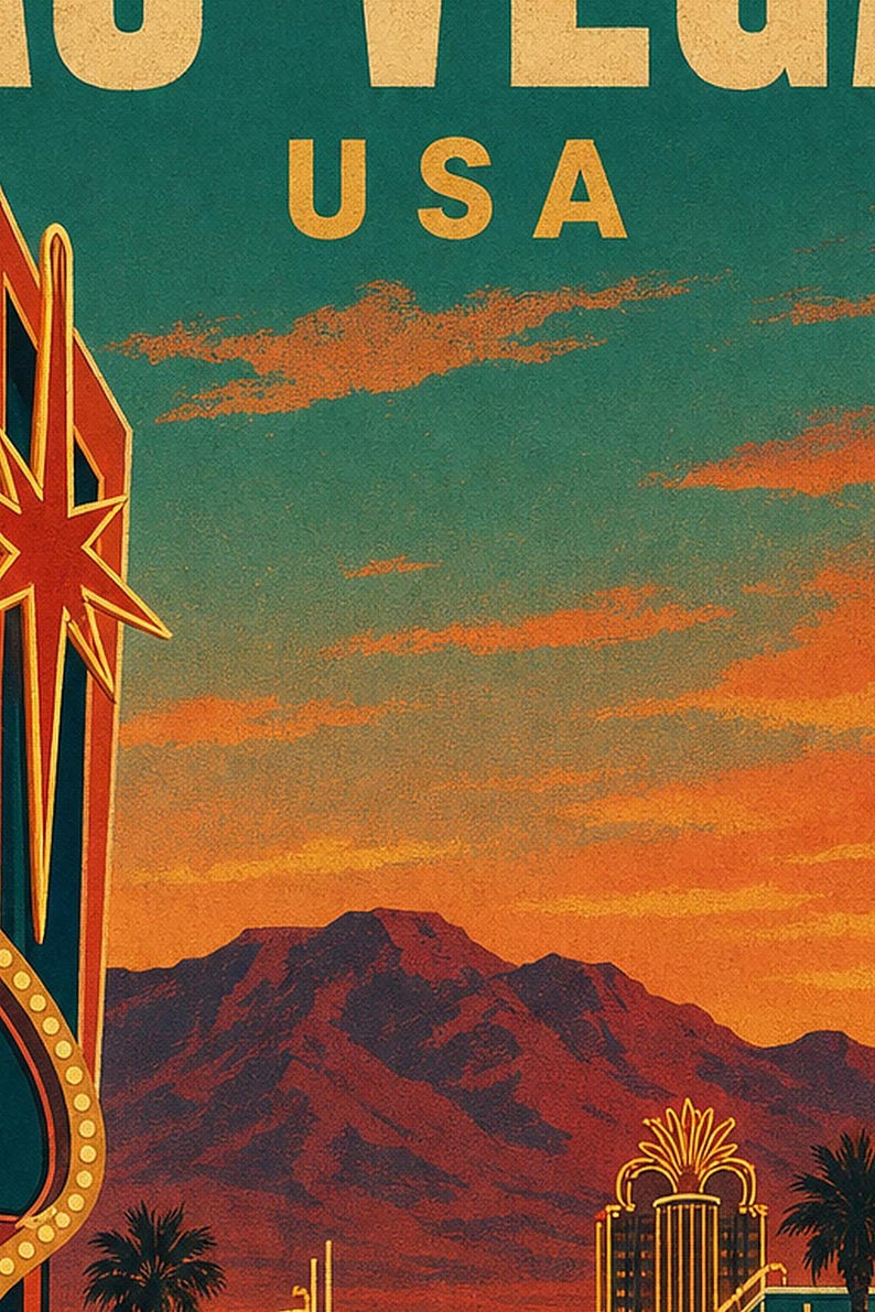 Las Vegas Travel Poster | Vintage 1950s Neon Strip Print | Retro Nevada Wall Art | Mid Century City Decor image 3
