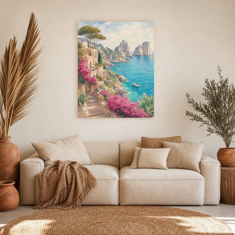 Pôster de Viagem para Capri | Pintura Suave para Parede | Arte Italiana | Impressão Costeira Mediterrânea com Faraglioni | Impresso e Enviado imagem 7