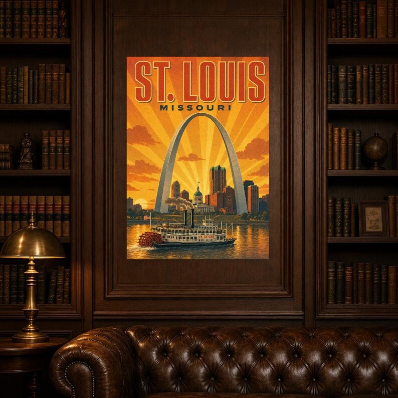 St. Louis Travel Poster | Vintage 1950s Gateway Arch Print | Missouri Wall Art Print | Mid Century City Decor image 4