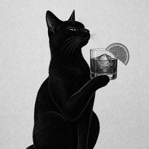 Black Cat Negroni Wall Art Print | Orange Slice Cocktail Poster | Bar Cart Print | Funny Black Cat Club Decor image 10