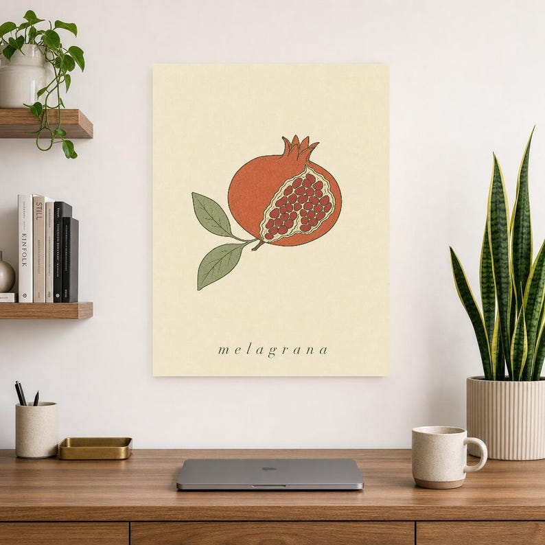 Pomegranate Botanical Wall Art Print | Minimalist Line Art Print | Melagrana Italian Kitchen Poster | Mediterranean Fruit Decor image 8