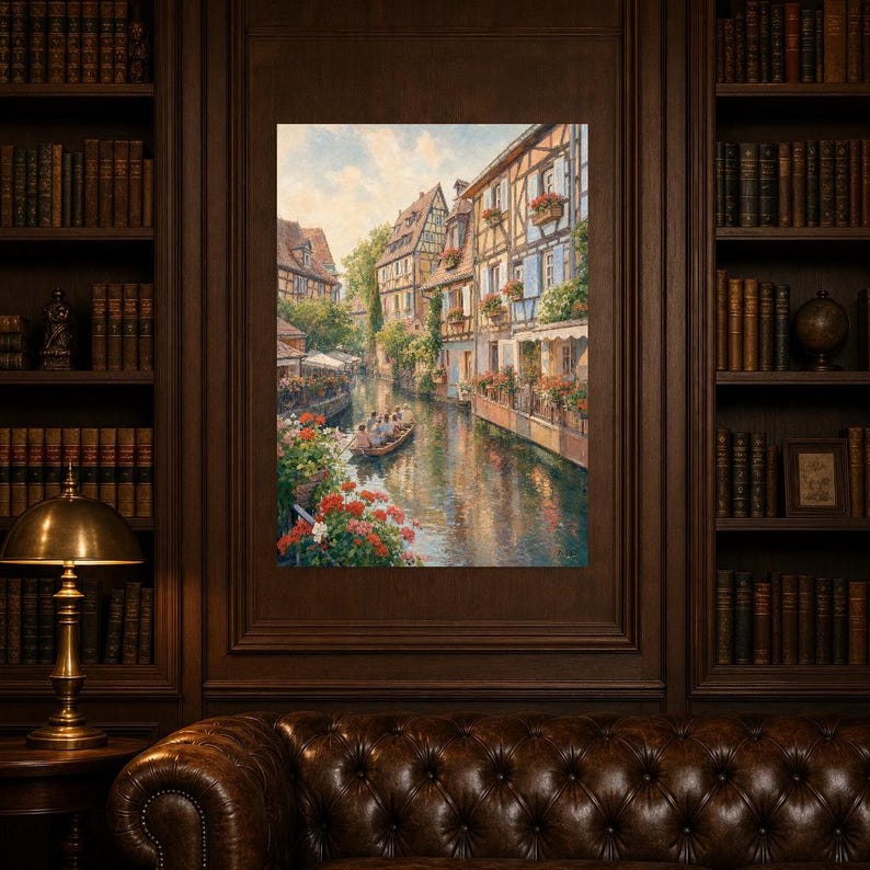 Colmar Travel Poster | Soft Painting France Wall Art | Alsace Little Venice Canal Print | Printed & Shipped image 5