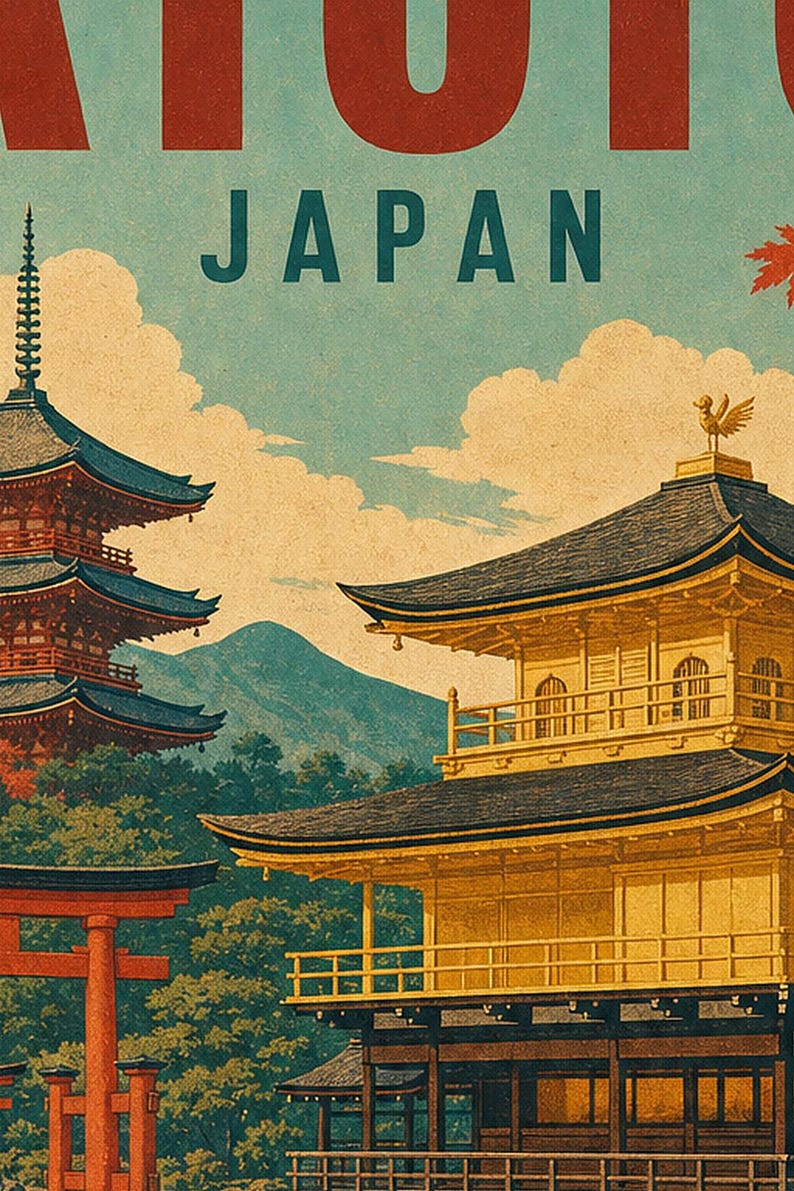 Kyoto Travel Poster | Vintage Temple Print | Japanese Wall Art | Printed & Shipped image 3