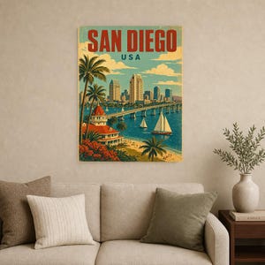 San Diego Travel Poster | Vintage 1950s Bay Print | Retro California Wall Art | Mid Century City Decor image 9