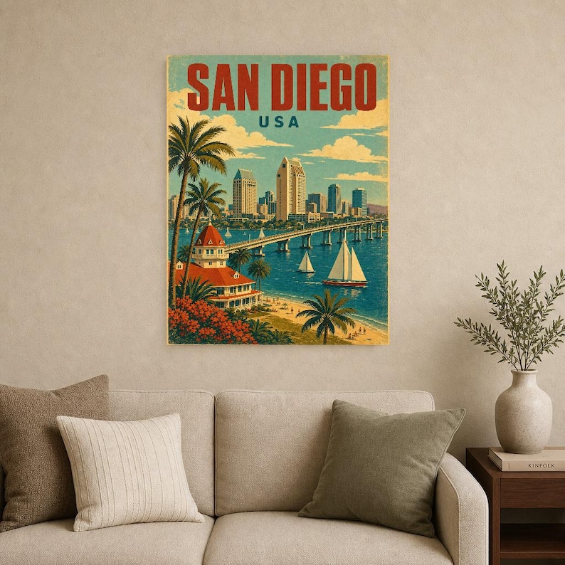 San Diego Travel Poster | Vintage 1950s Bay Print | Retro California Wall Art | Mid Century City Decor image 9