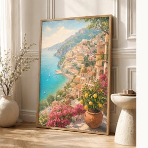Amalfi Coast Travel Poster | Soft Painting Italy Wall Art | Mediterranean Coastal Print | Printed & Shipped image 1