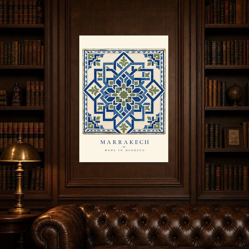 Marrakech Zellige Tile Wall Art Print | Moroccan Geometric Star Poster | Blue Green Maiolica Print | Boho Mediterranean Decor | Morocco Gift image 6