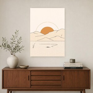 Terracotta Japandi Sun and Moon Wall Art | Minimalist Line Art Poster | Boho Bedroom Print Set of 2 image 2