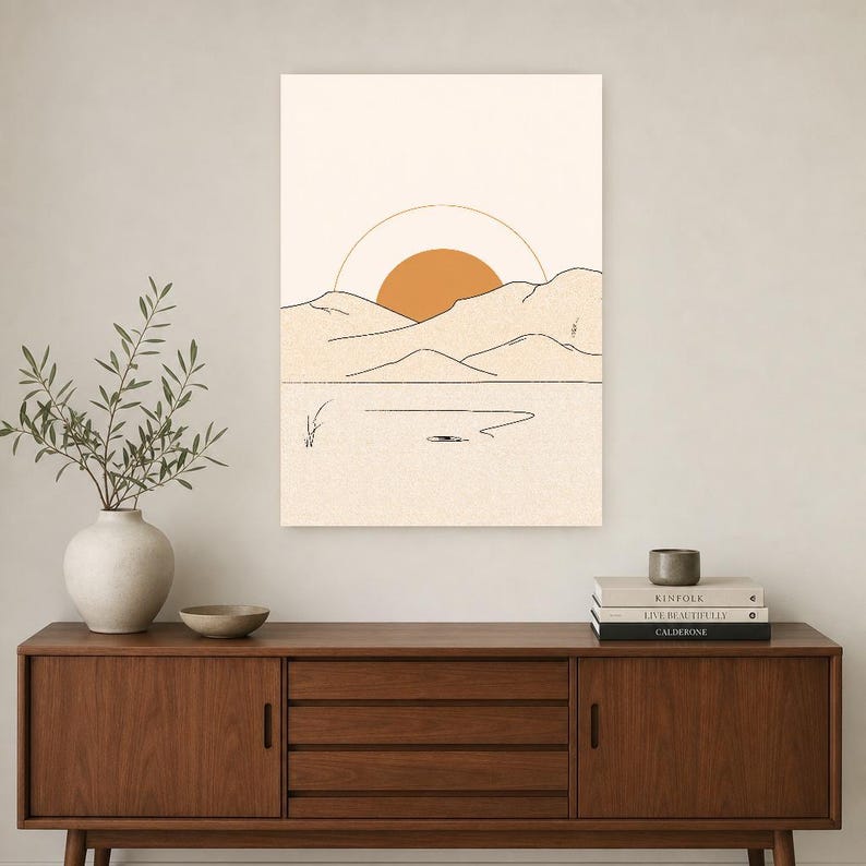 Terracotta Japandi Sun and Moon Wall Art | Minimalist Line Art Poster | Boho Bedroom Print Set of 2 image 2