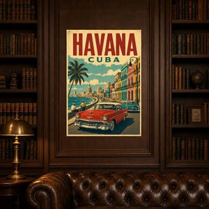 Havana Travel Poster | Vintage 1950s Malecon Print | Retro Cuba Wall Art Print | Mid Century City Decor image 5