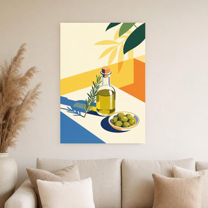 Mediterraner Olivenöl-Küchendruck | Dolce Vita Italienischer Wandkunstdruck | Esszimmer-Sommerdekoration Bild 5