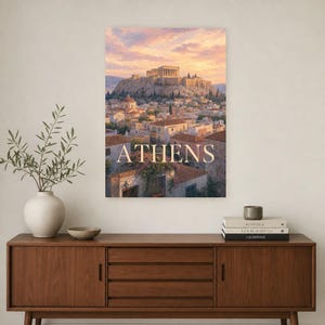 Reisposter Athene | Zachte schildering Griekenland Muurdecoratie | Kunstprint met stadsnaam | Gedrukt en verzonden afbeelding 2